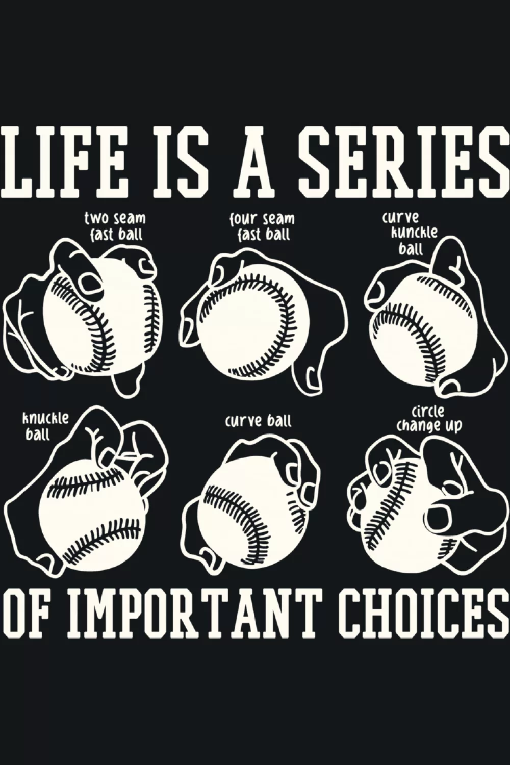 Life Is Full Of Important Choices Baseball Pitcher Shirts: Types Of Pitches For Fans And Players 57 Types of baseball pitches life choices pitcher gifts layout.