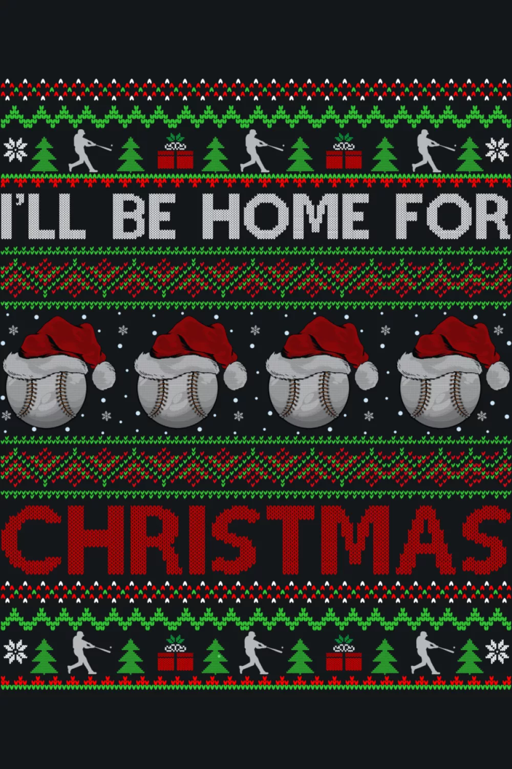 Ugly Santa hat funny I'll be home for baseball Christmas