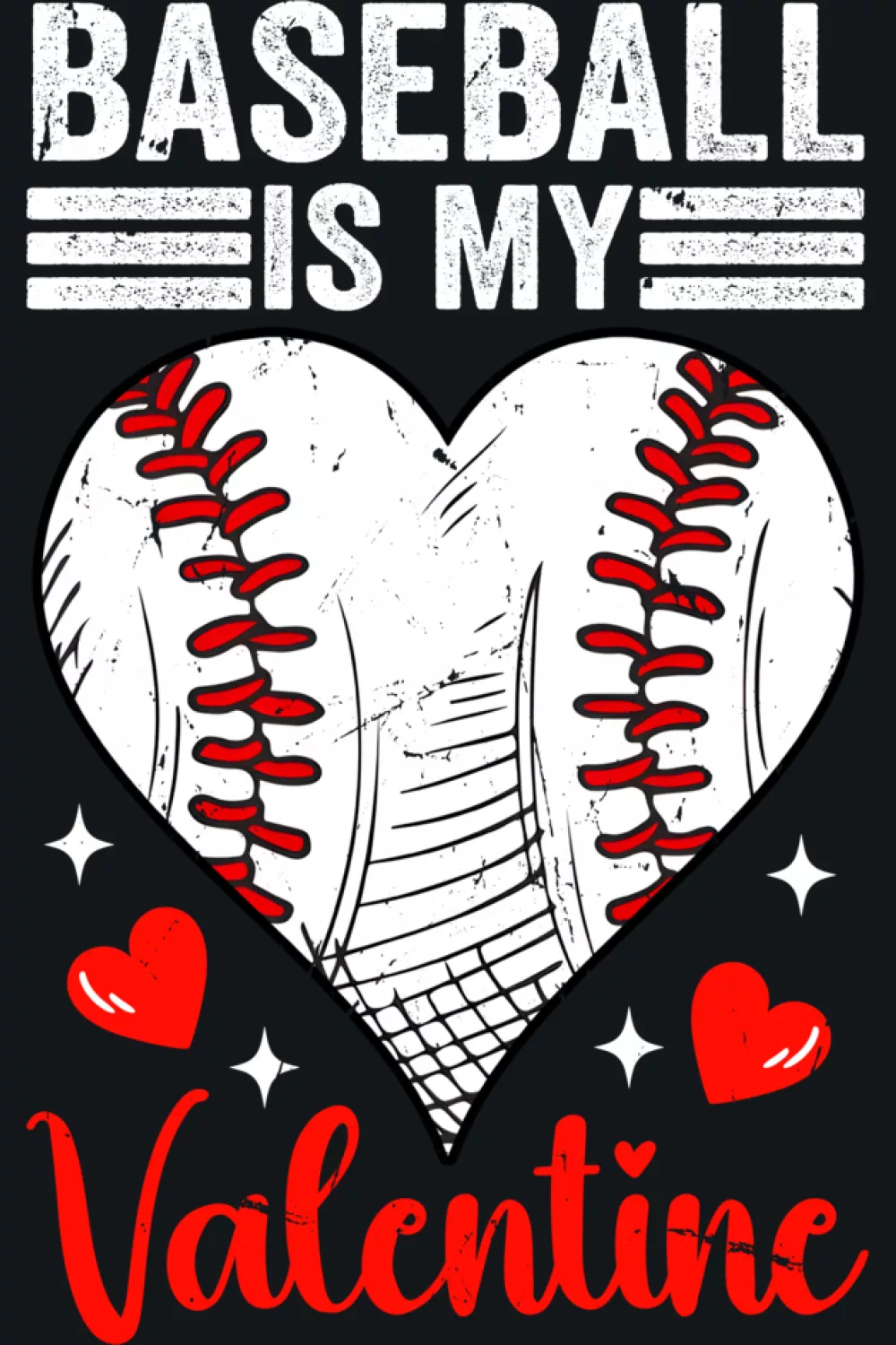 Another Valentine baseball player heart design for men and boys with bold sporty layout.