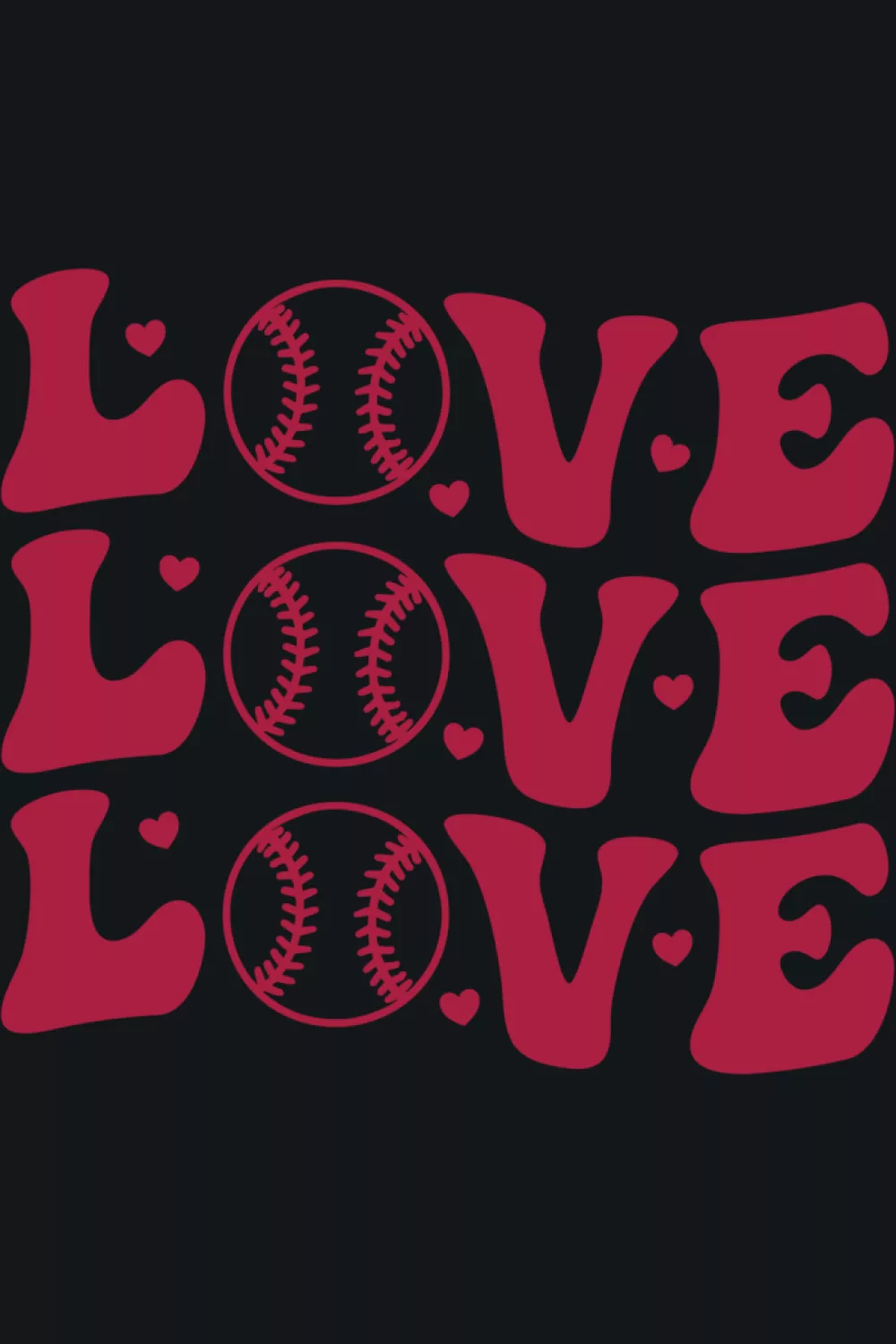 Cute retro trendy baseball and softball Valentines graphic with bold red tones and sporty charm.