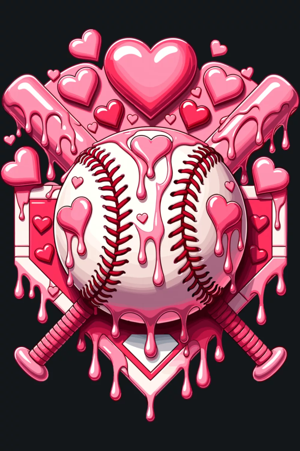 Ice cream drip baseball heart graphic for youth boys and kids with sweet Valentine vibe.
