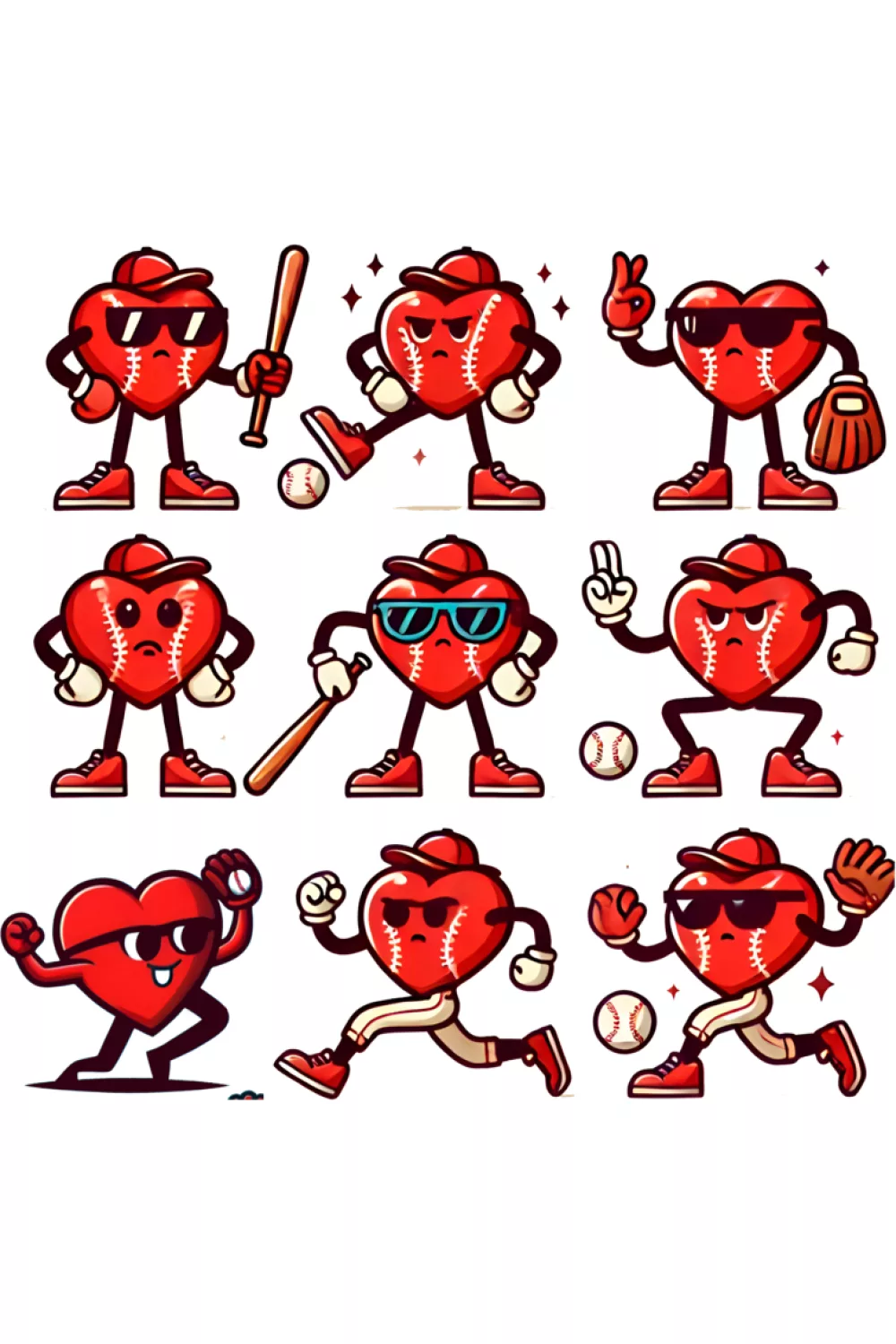 Valentines heart baseball hitter pitcher theme with playful sports icons and kid friendly style.