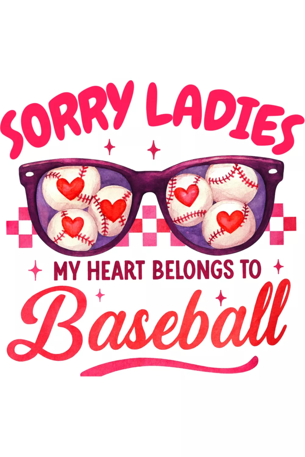 Sorry ladies my heart belongs to baseball Valentine shirt idea with heart glasses look and cute sporty style.
