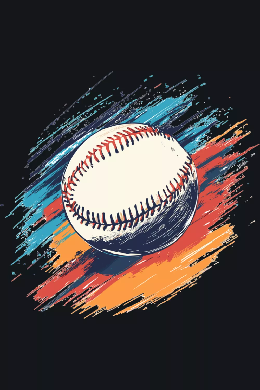 Vintage baseball colorful brushstroke graphic with painterly streaks and dynamic motion feel.