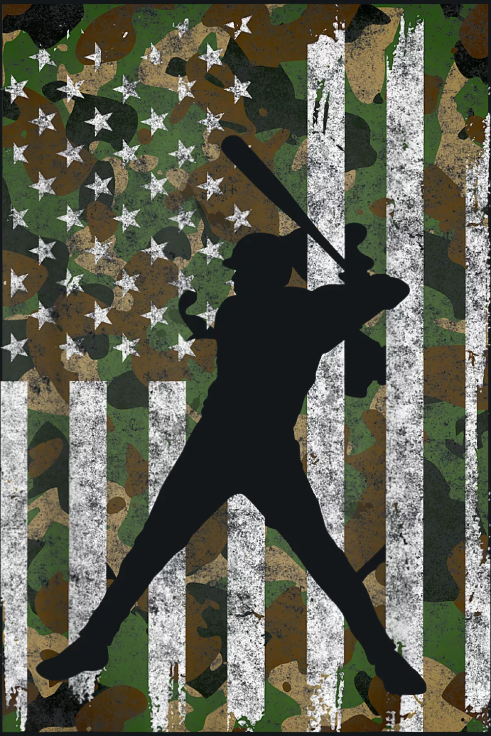 US camo flag with diagonal batter silhouette