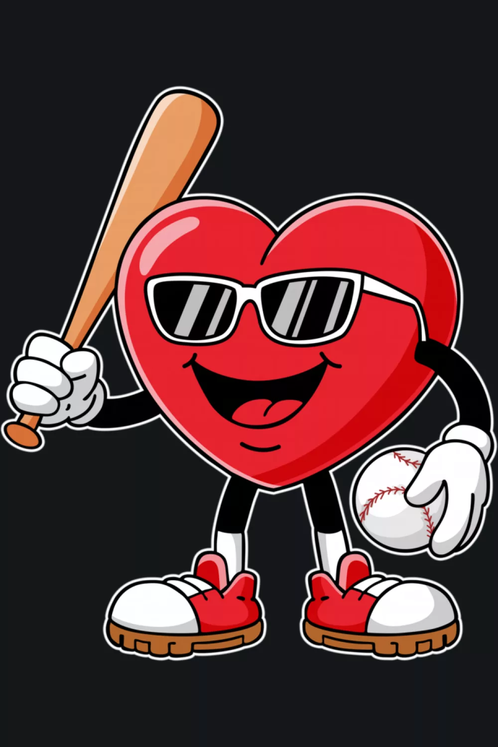 Vintage baseball Valentine heart graphic for men and boys with classic stitched ball texture.