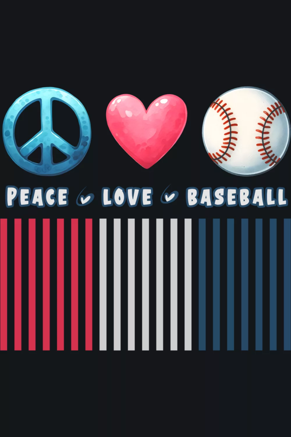 Vintage peace and heart baseball artwork with a calm tone