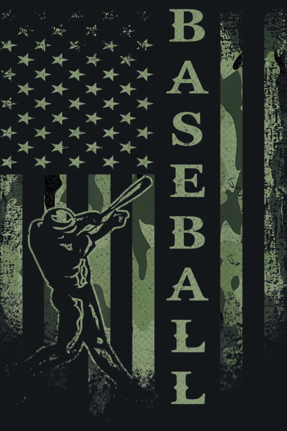 Vertical BASEBALL type with camo flag and player
