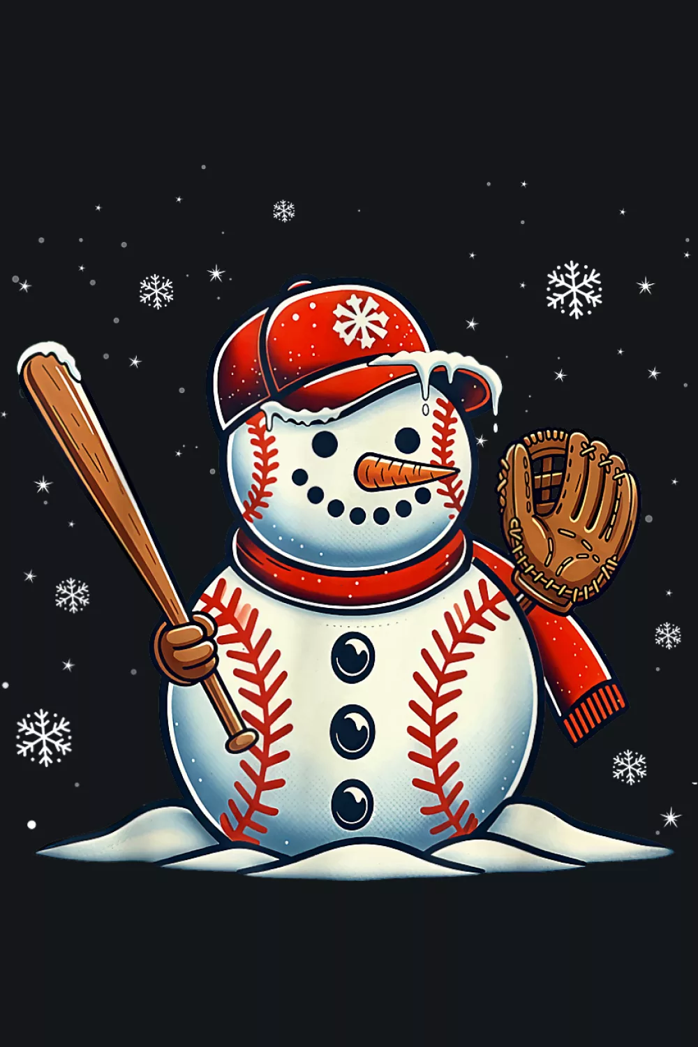 Minimal snowman baseball icon on dark sky