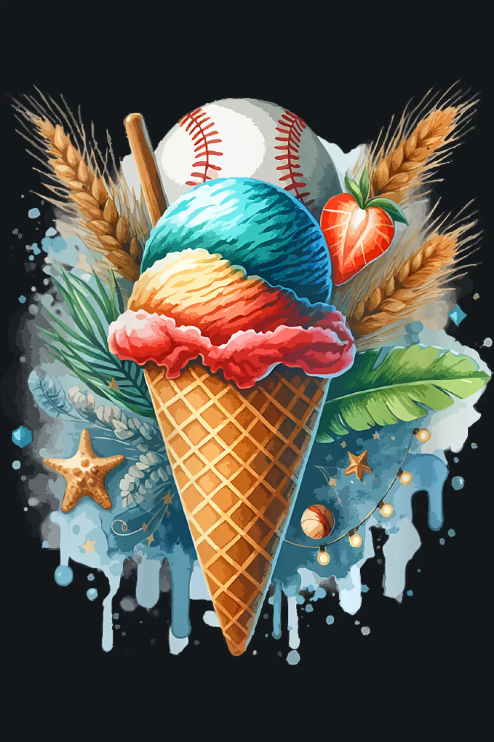 Women's v-neck with watercolor cone