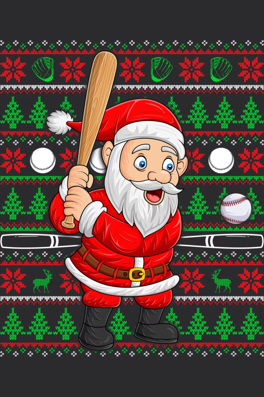 Xmas sweater style Santa playing baseball pattern A