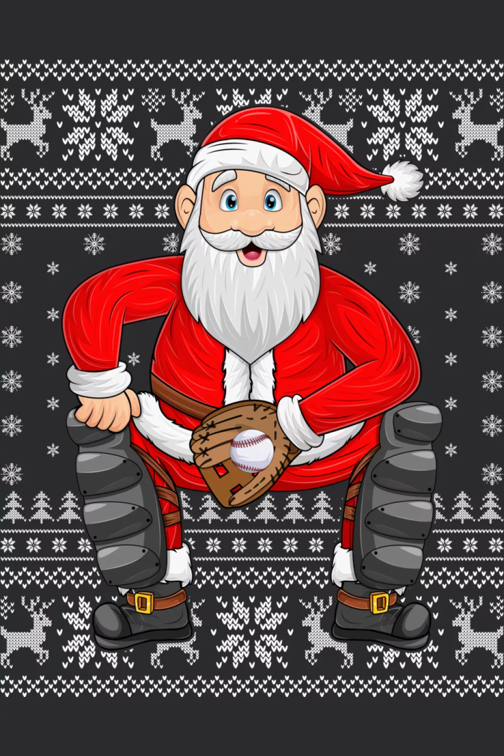 Xmas sweater style ugly Santa playing baseball pattern B