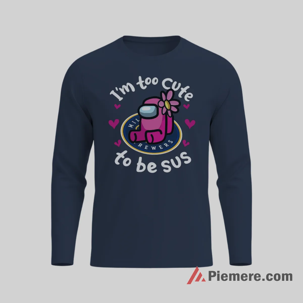 Among Us Cute Crewmate Milwaukee Brewers Funny Gamer Shirt on navy long sleeve shirt for men graphic tee