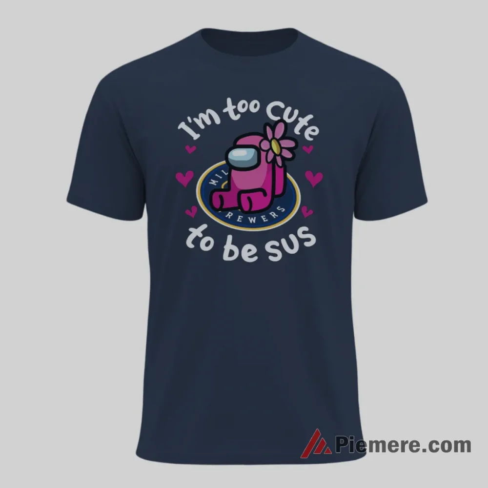 Among Us Cute Crewmate Milwaukee Brewers Funny Gamer Shirt on navy short sleeve shirt for men graphic tee