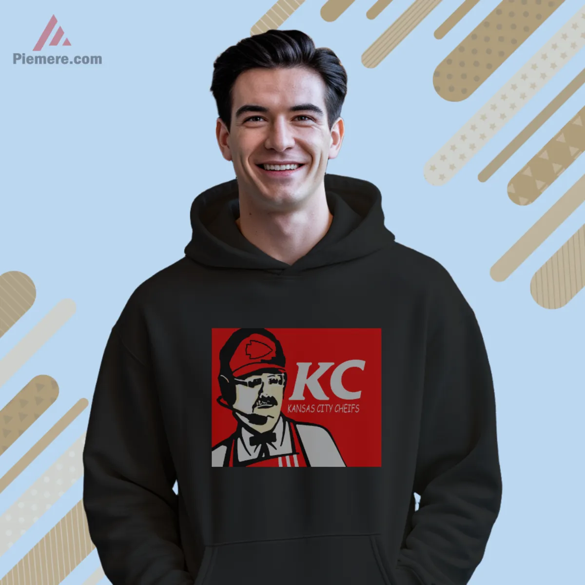Black hoodie featuring Andy Reid parody graphic and KC script