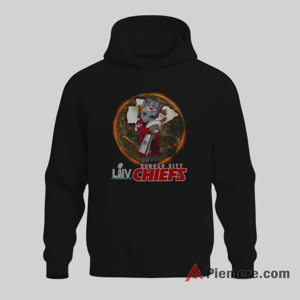 Baby Groot Kansas City Chiefs Championship Celebration Shirt on black hoodie for men graphic tee