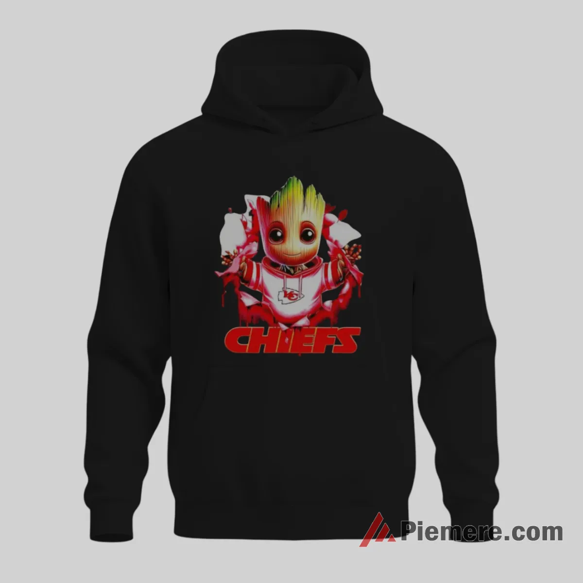 Baby Groot Kansas City Chiefs Football Armor Shirt on black hoodie for men graphic tee