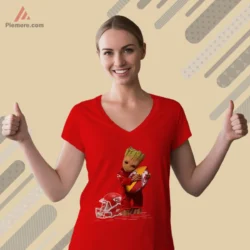 Baby Groot Kansas City Chiefs Football Shirt with cute mascot hugging a football