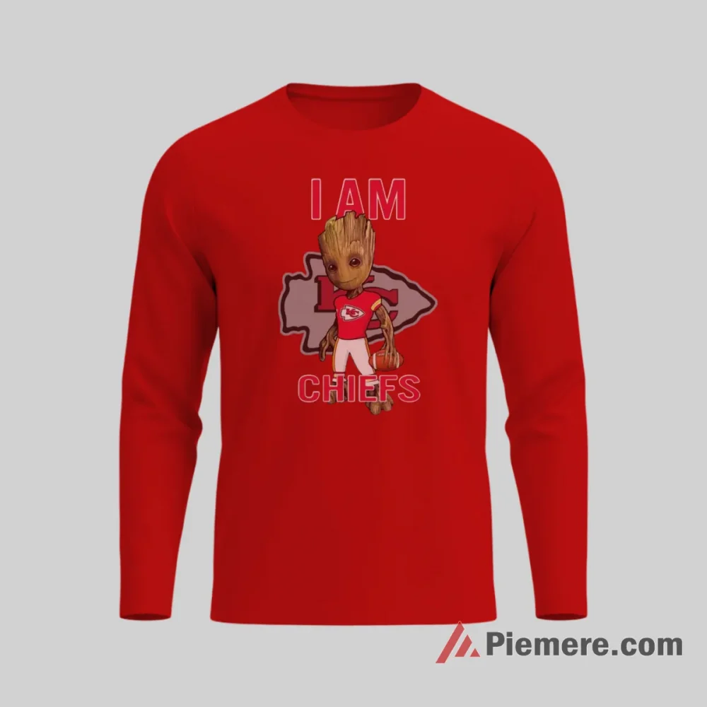 Baby Groot Kansas City Chiefs Statement Logo Shirt on red long sleeve shirt for men graphic tee