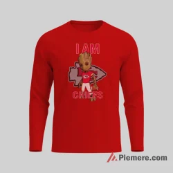 Baby Groot Kansas City Chiefs Statement Logo Shirt on red long sleeve shirt for men graphic tee