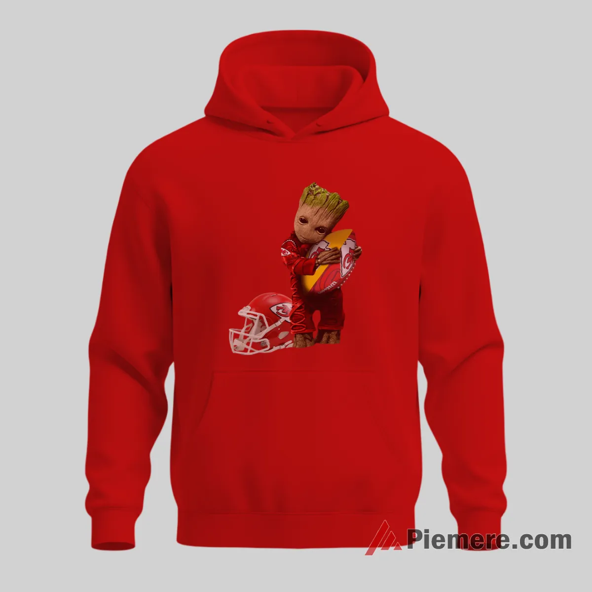 Baby Groot Kansas City Chiefs Trophy Hug Shirt on red hoodie for men graphic tee