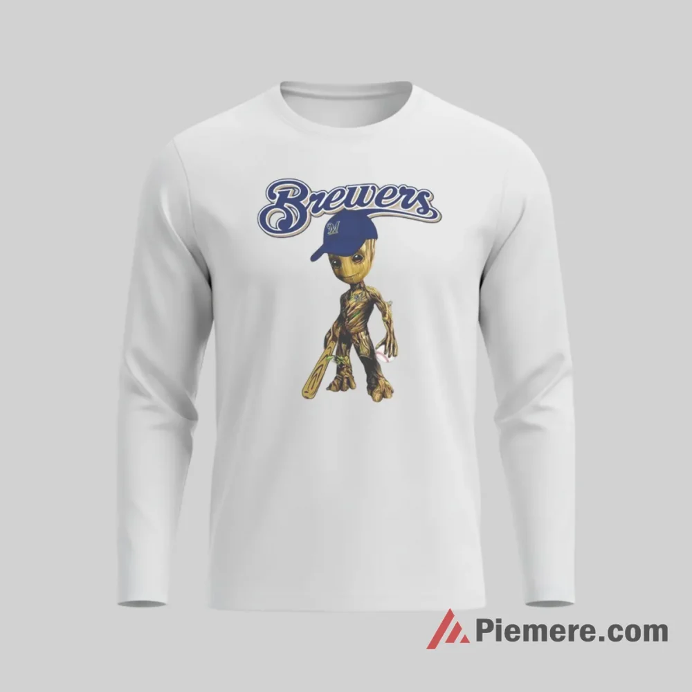 Baby Groot Milwaukee Brewers Cute Marvel Fan Shirt on white long sleeve shirt for men graphic tee