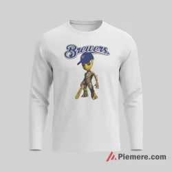 Baby Groot Milwaukee Brewers Cute Marvel Fan Shirt on white long sleeve shirt for men graphic tee