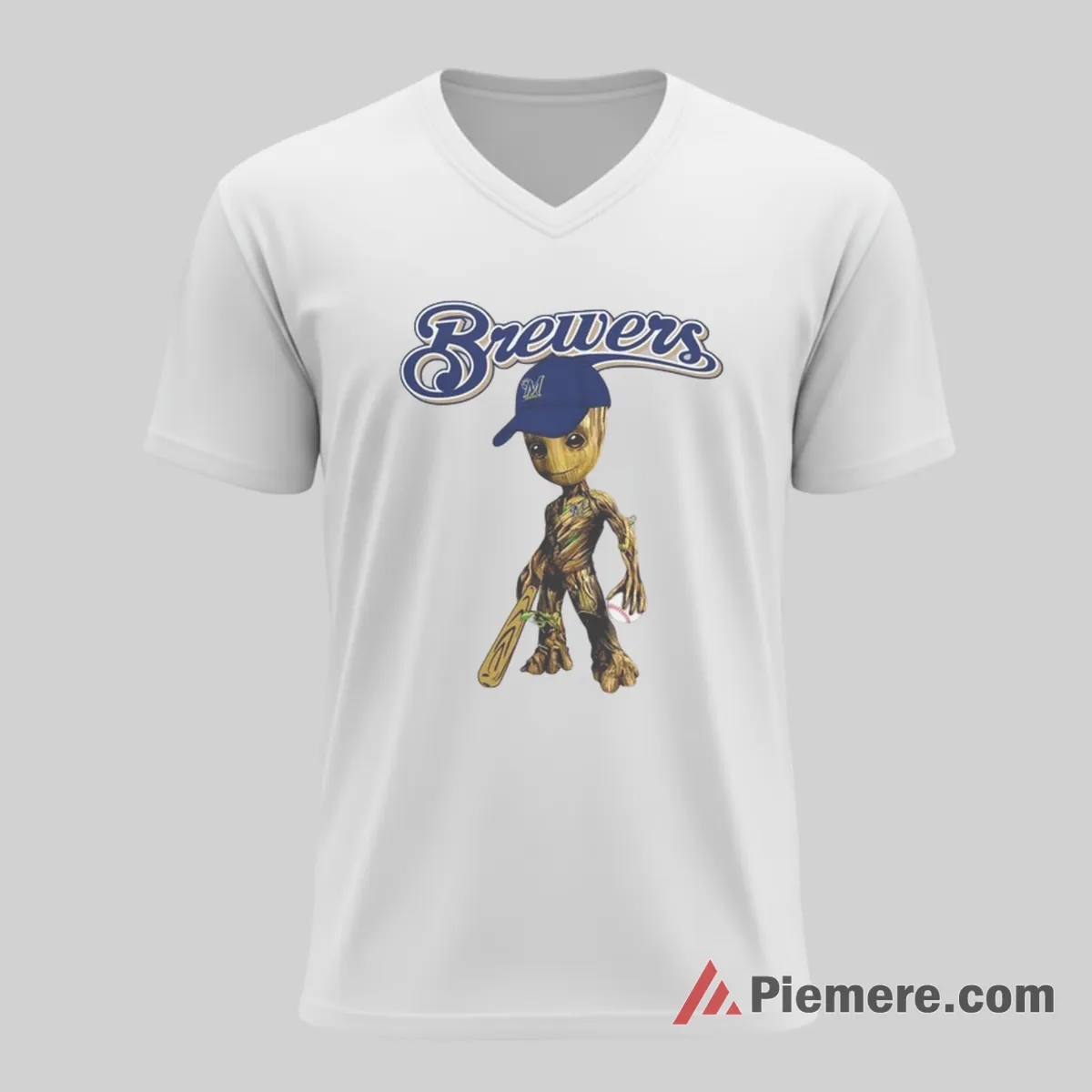Baby Groot Milwaukee Brewers Cute Marvel Fan Shirt on white v-neck shirt for men graphic tee