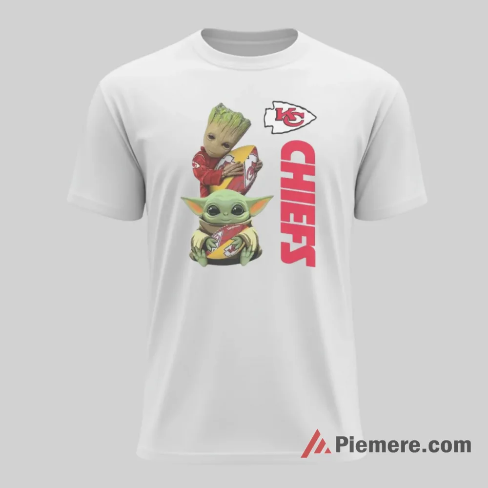 Baby Yoda Baby Groot Kansas City Chiefs Friendship Shirt on white short sleeve shirt for men graphic tee