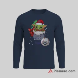 Baby Yoda Christmas Milwaukee Brewers Holiday Fan Shirt on navy long sleeve shirt for men graphic tee