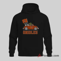 Baby Yoda Driving Baltimore Orioles Star Wars Shirt on black hoodie for men graphic tee