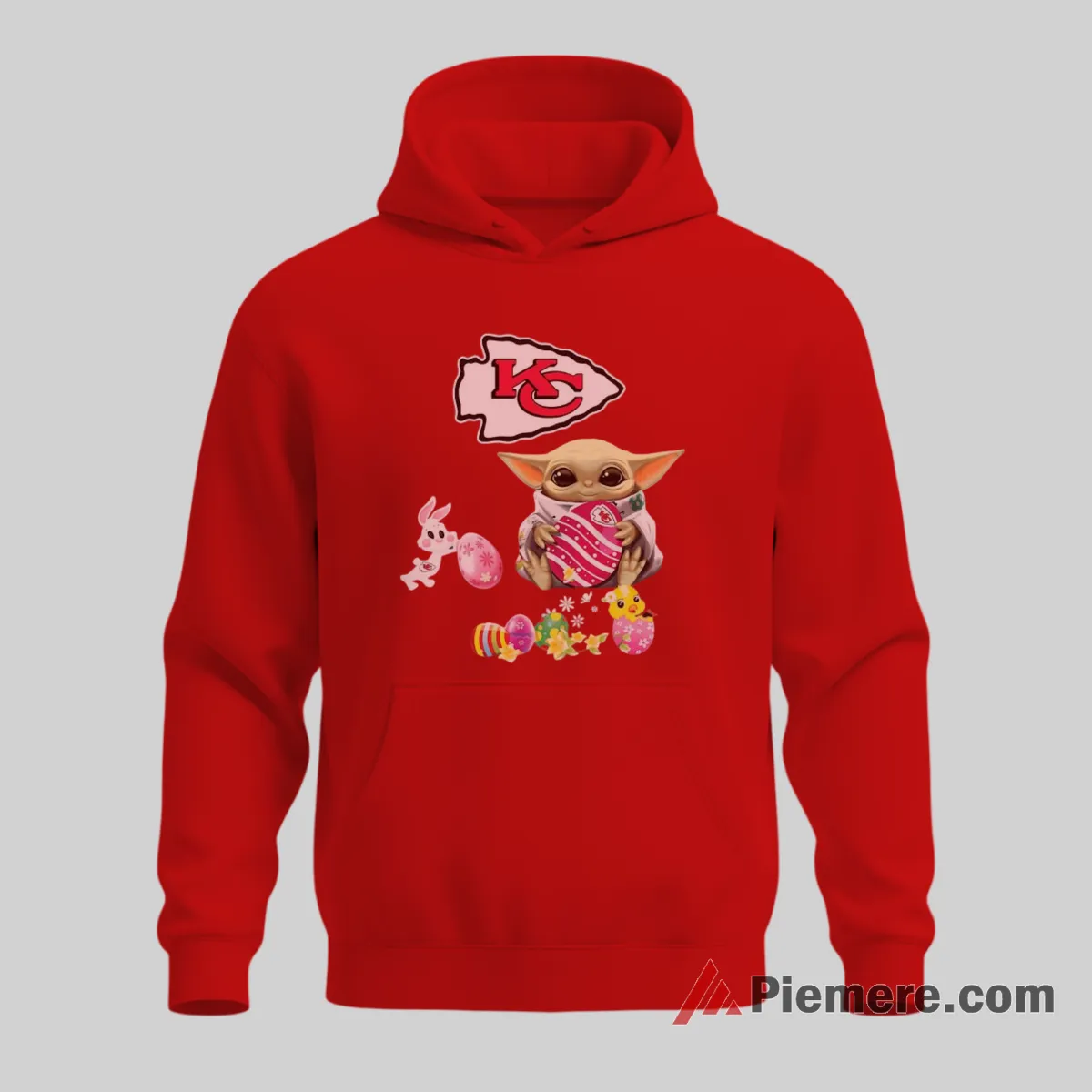 Baby Yoda Kansas City Chiefs Easter Football Shirt on red hoodie for men graphic tee