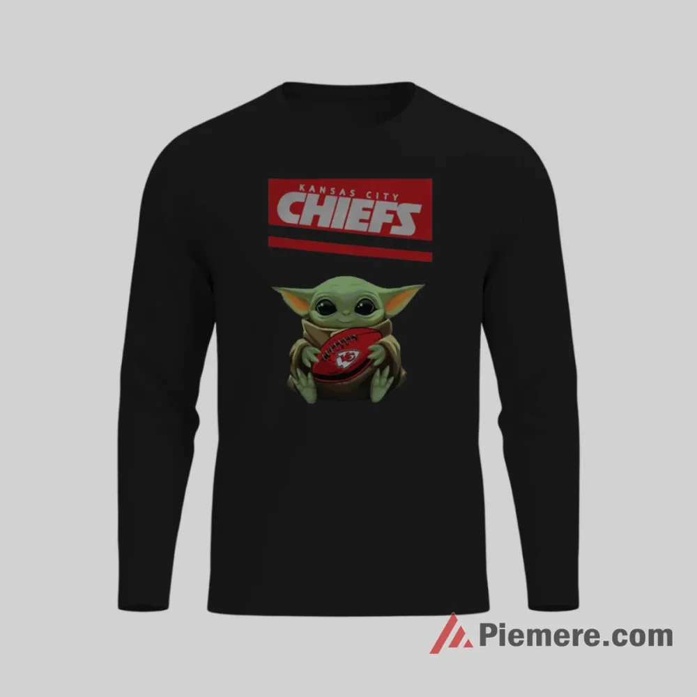 Baby Yoda Kansas City Chiefs Loyal Fan Shirt on black long sleeve shirt for men graphic tee