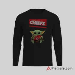 Baby Yoda Kansas City Chiefs Loyal Fan Shirt on black long sleeve shirt for men graphic tee