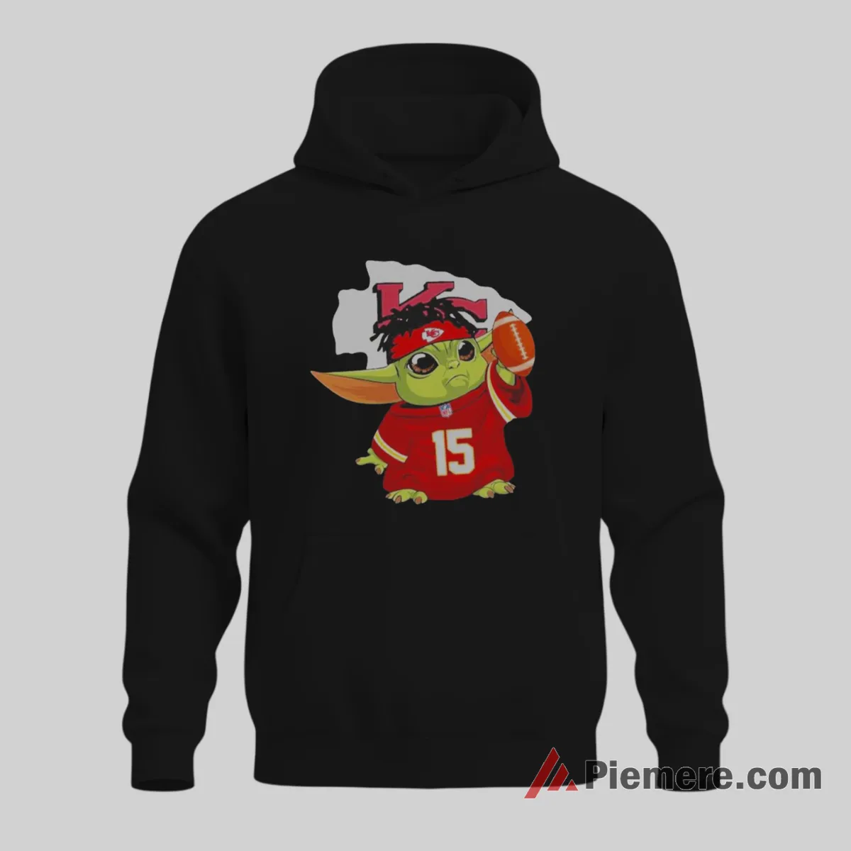 Baby Yoda Kansas City Chiefs Quarterback Tribute Shirt on black hoodie for men graphic tee
