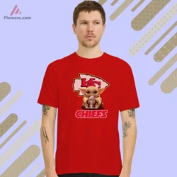 Baby Yoda Kansas City Chiefs Super Bowl Football Shirt with cute mascot holding trophy