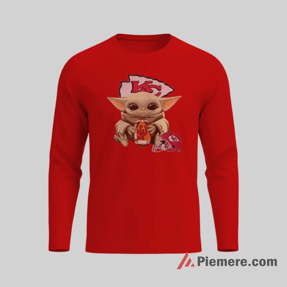 Baby Yoda Kansas City Chiefs Youth Football Shirt on red long sleeve shirt for men graphic tee