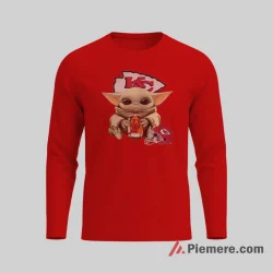 Baby Yoda Kansas City Chiefs Youth Football Shirt on red long sleeve shirt for men graphic tee