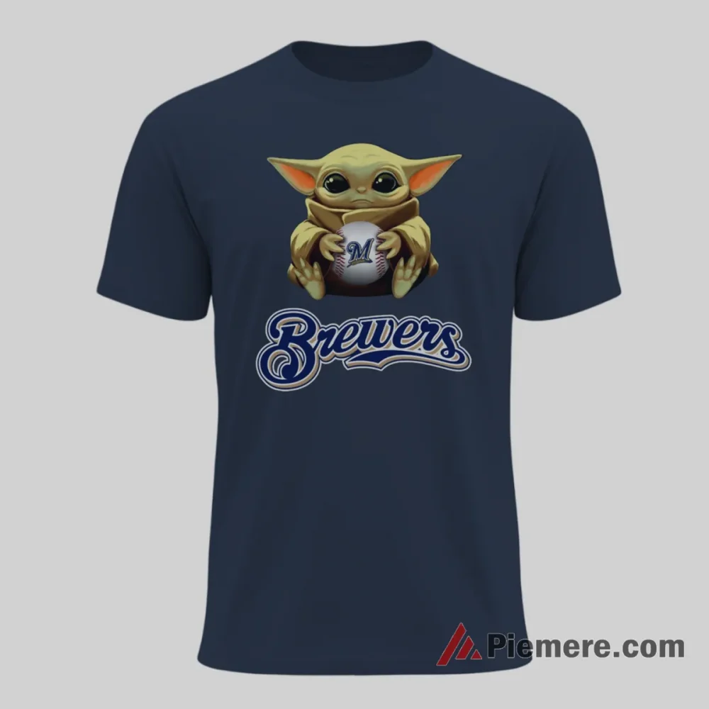 Baby Yoda Milwaukee Brewers Galactic Baseball Shirt on navy short sleeve shirt for men graphic tee