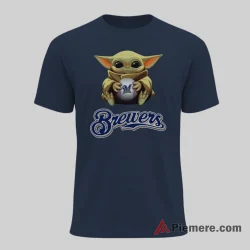 Baby Yoda Milwaukee Brewers Galactic Baseball Shirt on navy short sleeve shirt for men graphic tee