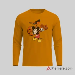 Baltimore Orioles Dabbing Mickey Mouse Baseball Shirt on orange long sleeve shirt for men graphic tee