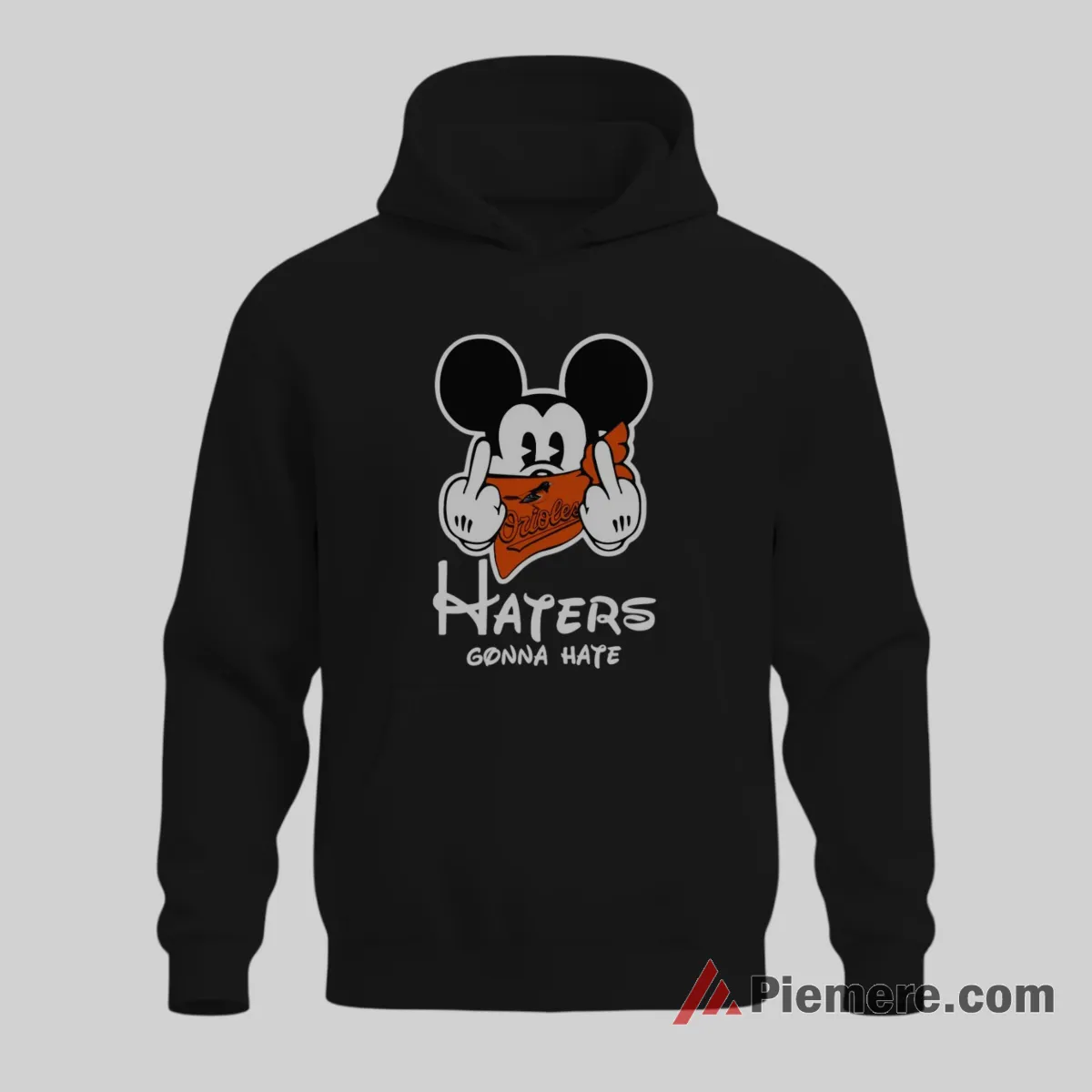 Baltimore Orioles Haters Gonna Hate Mickey Mouse Baseball Shirt on black hoodie for men graphic tee