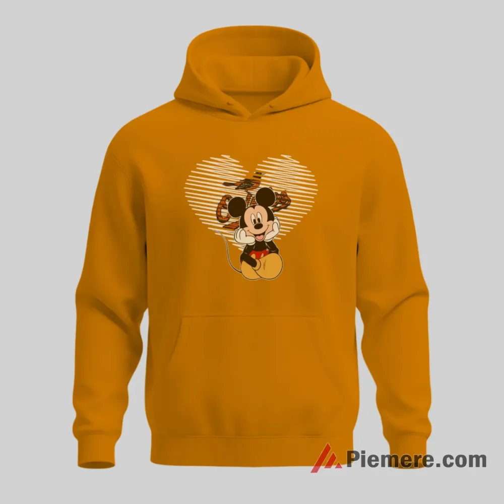 Baltimore Orioles Heart Gesture Mickey Mouse Baseball Shirt on orange hoodie for men graphic tee