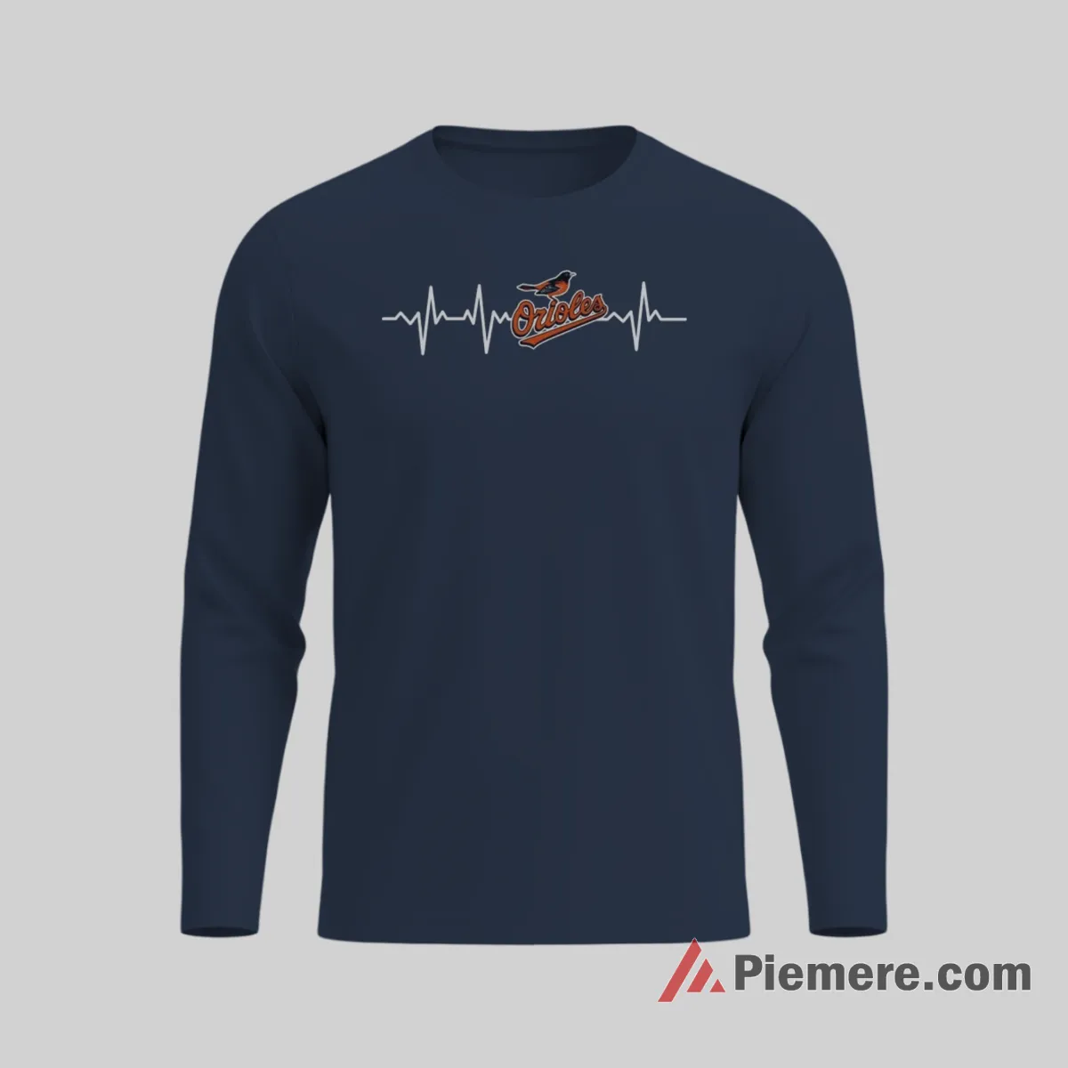 Baltimore Orioles Heartbeat Baseball Fan Shirt on navy long sleeve shirt for men graphic tee