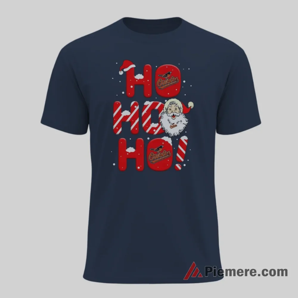 Baltimore Orioles Ho Ho Ho Santa Christmas Shirt on navy short sleeve shirt for men graphic tee