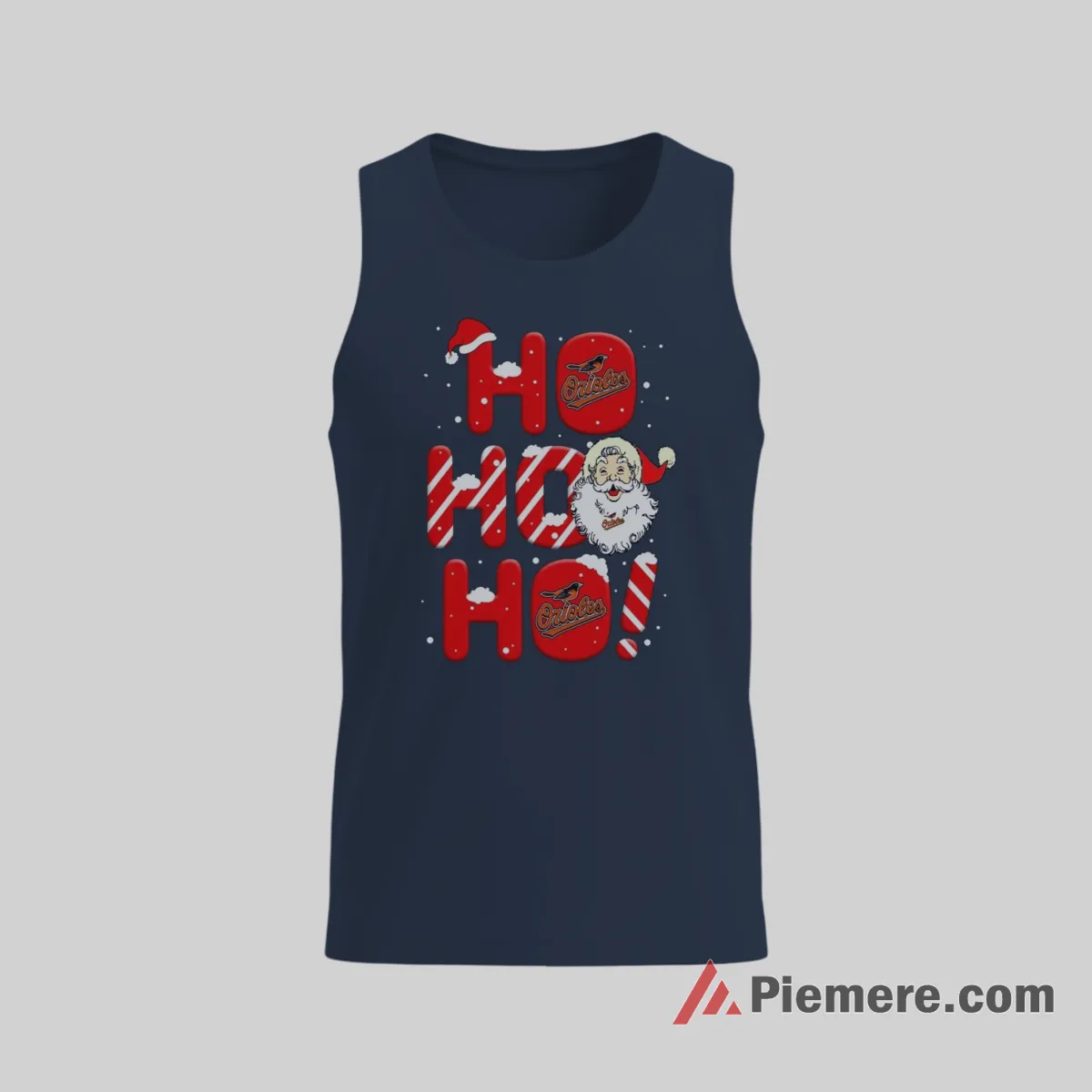 Baltimore Orioles Ho Ho Ho Santa Christmas Shirt on navy tank top for men graphic tee