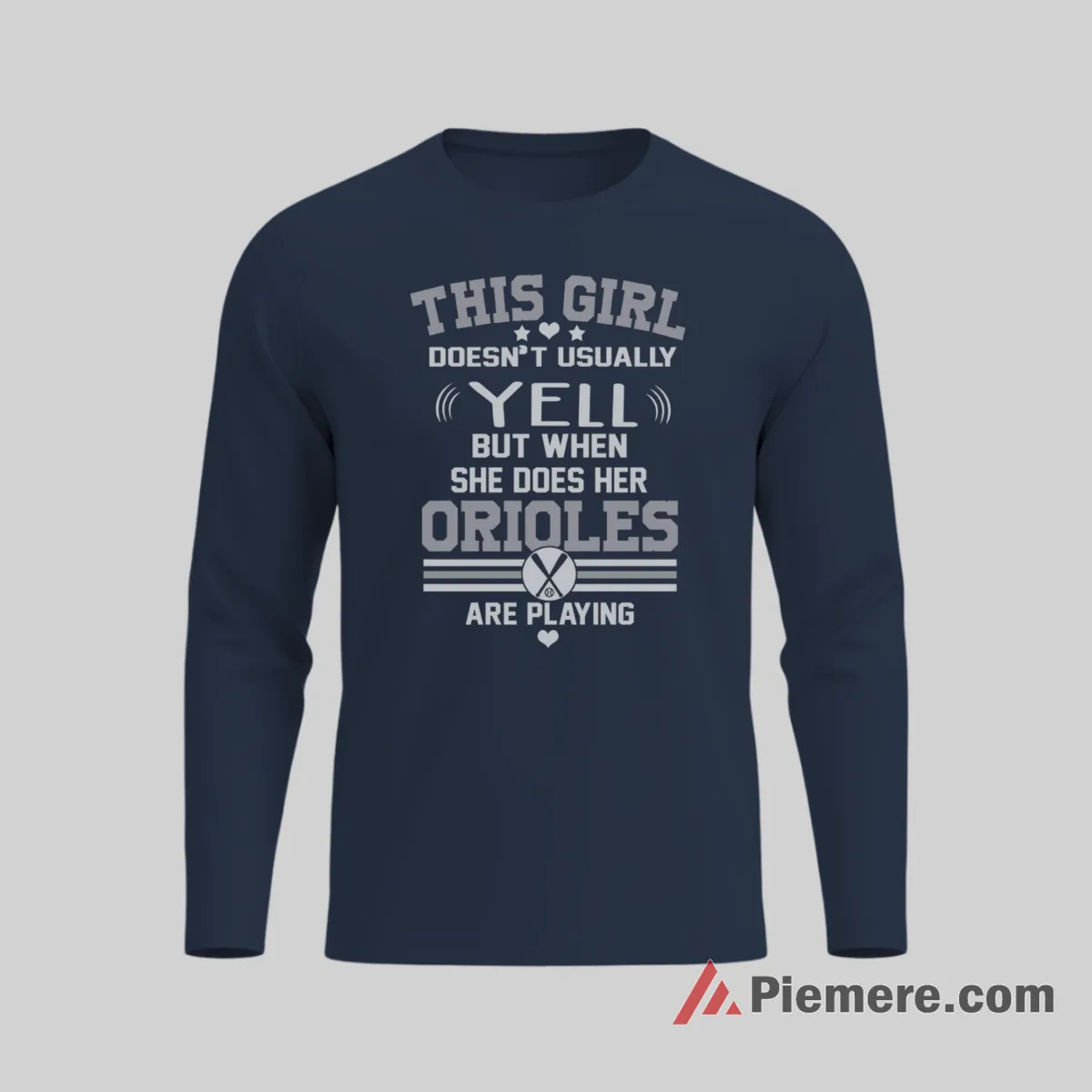 Baltimore Orioles Loud Game Day Fan Shirt on navy long sleeve shirt for men graphic tee