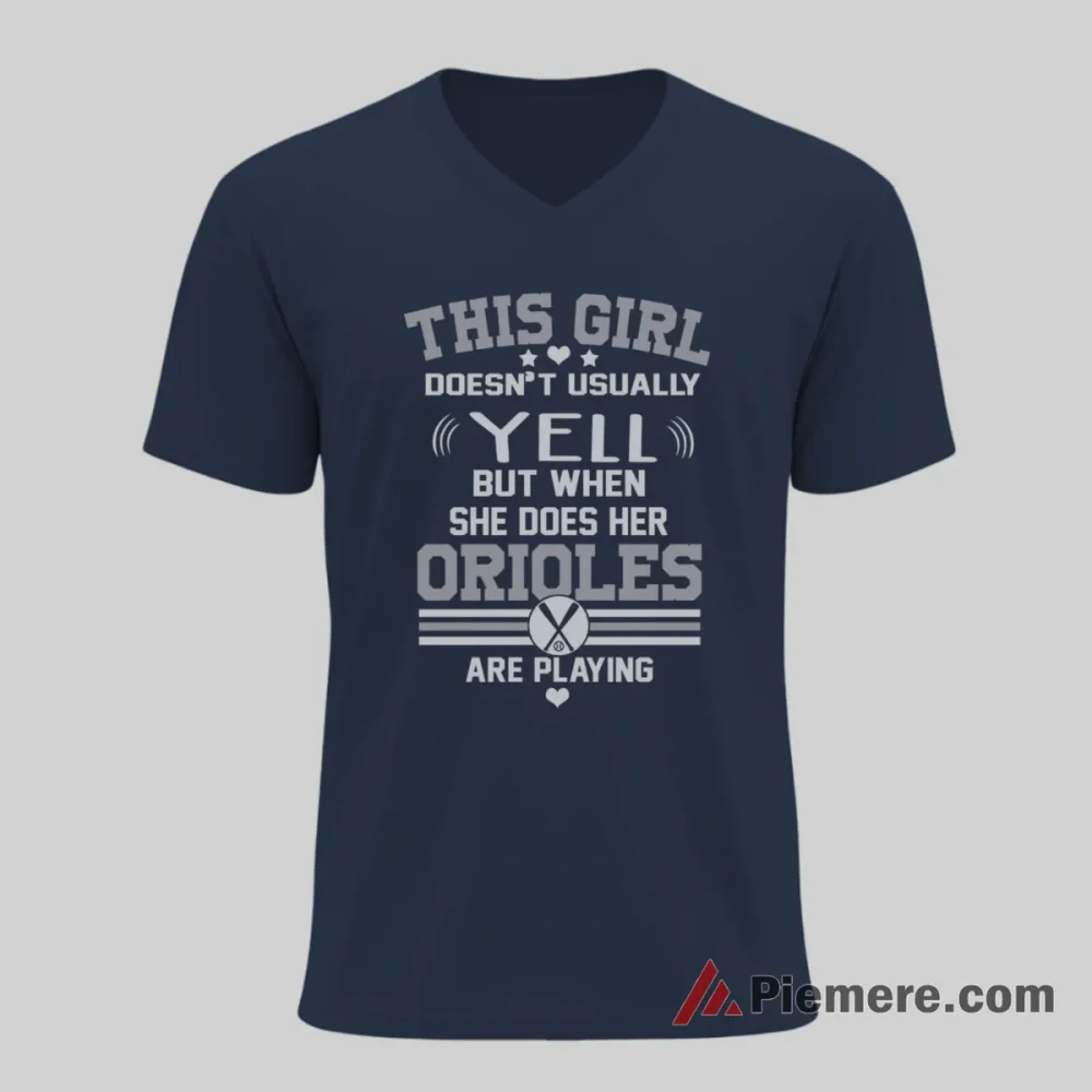 Baltimore Orioles Loud Game Day Fan Shirt on navy v-neck shirt for men graphic tee