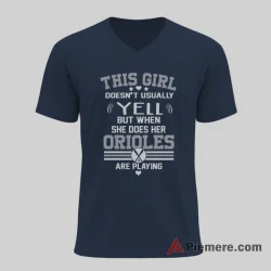 Baltimore Orioles Loud Game Day Fan Shirt on navy v-neck shirt for men graphic tee