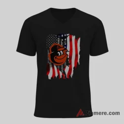 Baltimore Orioles Mascot American Flag Pride Shirt on black v-neck shirt for men graphic tee